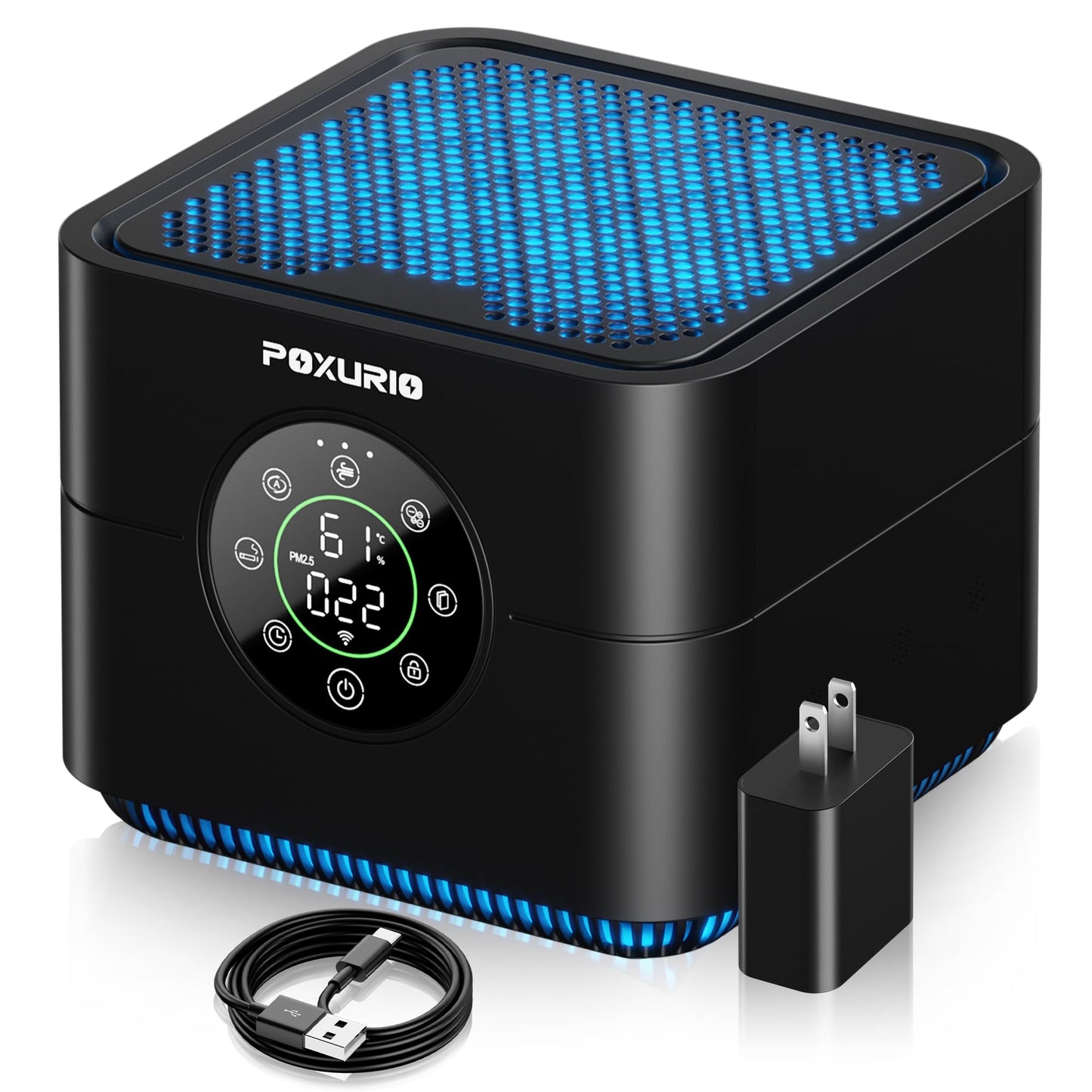 POXURIO Air Purifiers for Home Bedroom, 8 in 1 H13 HEPA Air Purifier with PM2.5 Display, Up to 600 ft² for Smoke, Pets, Car, Dust, Pollen