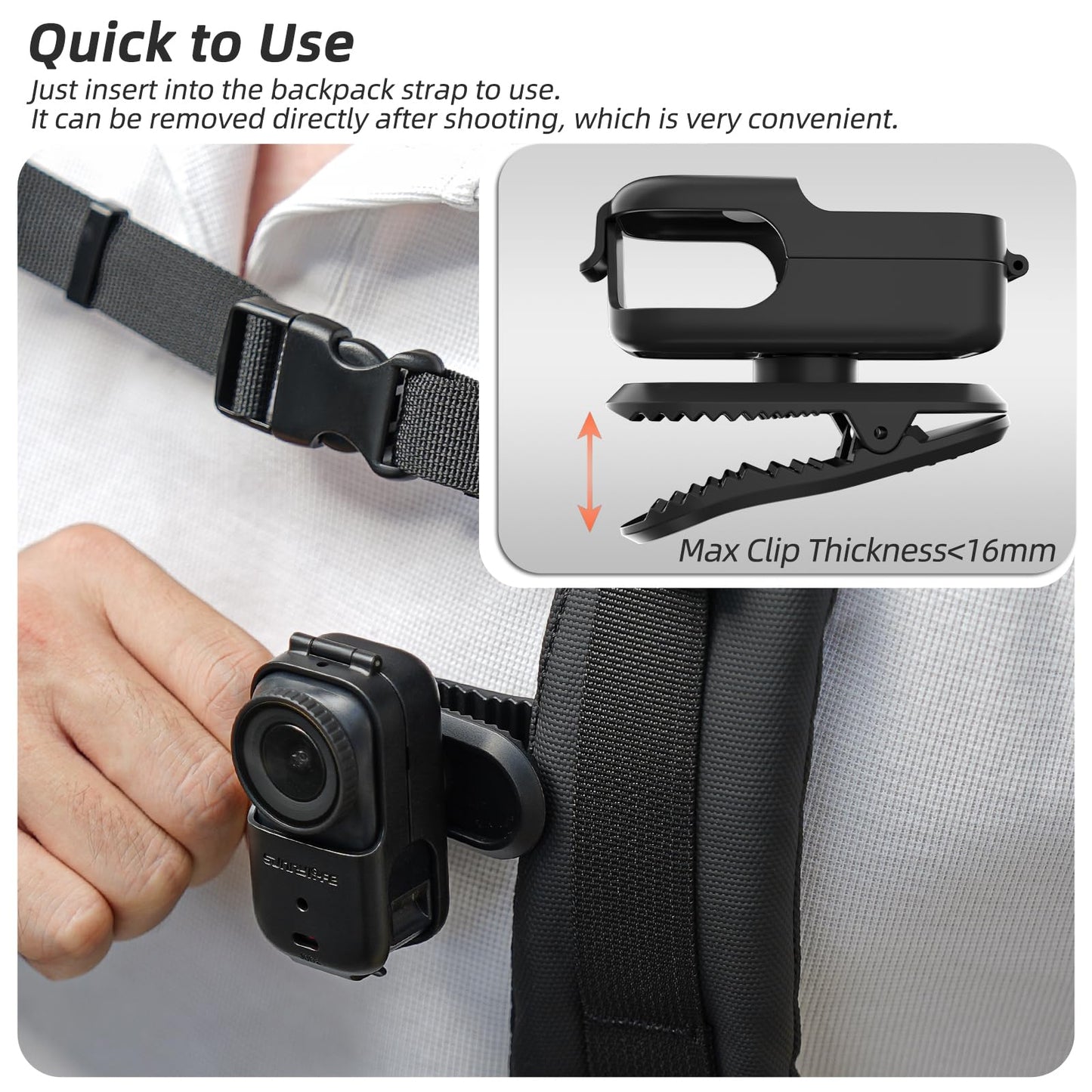 Honlyn Backpack Mount Clip for DJI Osmo Nano, 360 Rotatable, Body-Worn, Plastic, 23g, 1 Count
