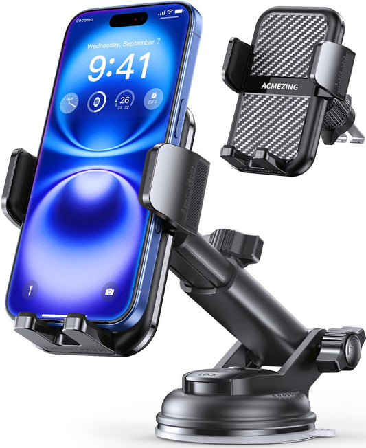 3-in-1 Car Phone Holder [122+LBS Strongest Suction & Stable Clamp Arm] 360° Adjustable Car Phone Mount, Cell Phone Holders for Your Car for Dashboard