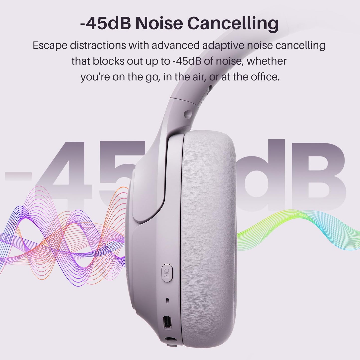 TOZO HT3 Hybrid Noise Cancelling Wireless Headphones, 90H Over Ear Headset
