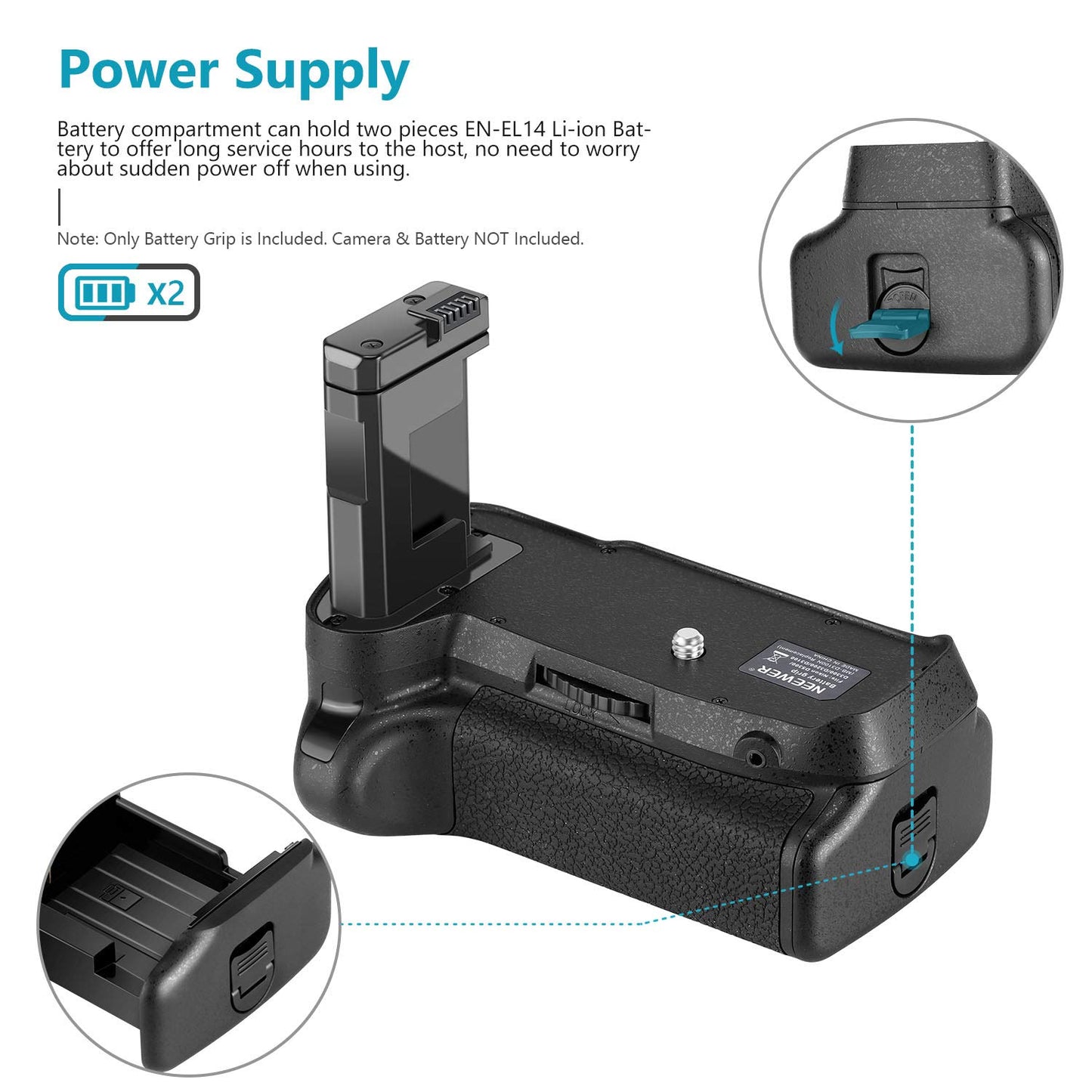Neewer Professional Vertical Battery Grip Replacement for Nikon D3100/D3200/D3300/D5300 SLR Digital Camera, Works with 1 or 2 Pieces EN-EL14 Batteries