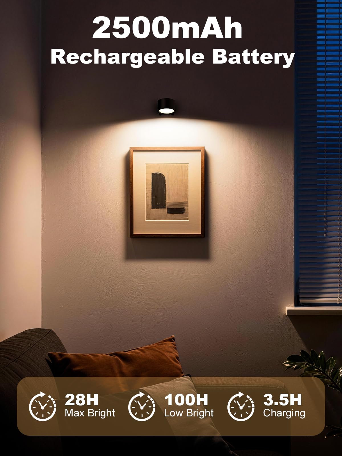 Smiling Shark Wireless Wall Lights, Rechargeable Wall Lights LED Set of 2 360° Rotate Magnetic 3 Color & 4 Brightness Stepless Dimming Adhesive