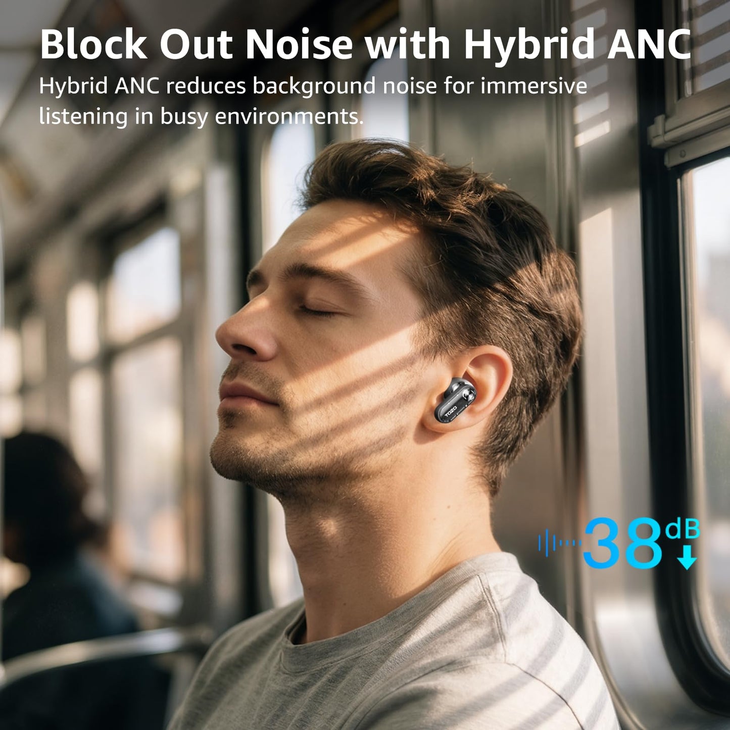 TOZO Crystal Pods Hybrid Active Noise Cancelling Wireless Earbuds, 10mm Drivers Deep Bass, 4 Mics Smart ENC AI Calls, Real-Time AI Translation, 32 EQ