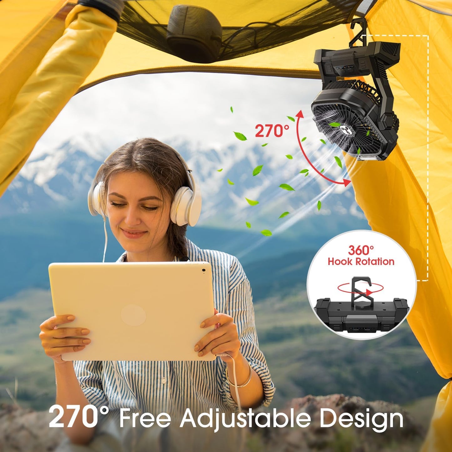 Portable Fan Rechargeable 20000mAh Cordless Battery Powered Camping Fan
