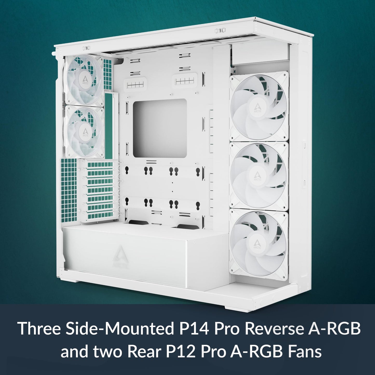 ARCTIC Xtender (White) - PC Case, Tempered Panorama Glass, 2 x 420 mm Radiator Support, Full Tower, Big Tower, E-ATX, 5X A-RGB Fans pre-Mounted