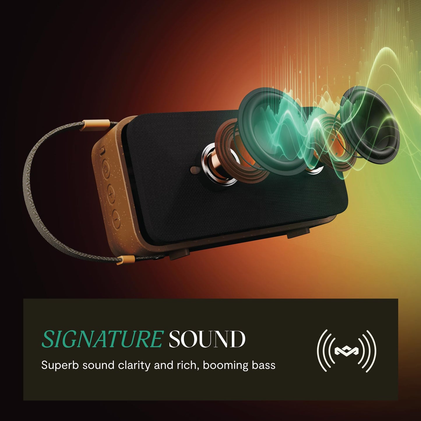 House of Marley Rise Up Solar Bluetooth Speaker, IP67 Waterproof, 14H Playtime, Solar Charging, Quick Charge, Eco-Friendly Recycled Materials, Bamboo