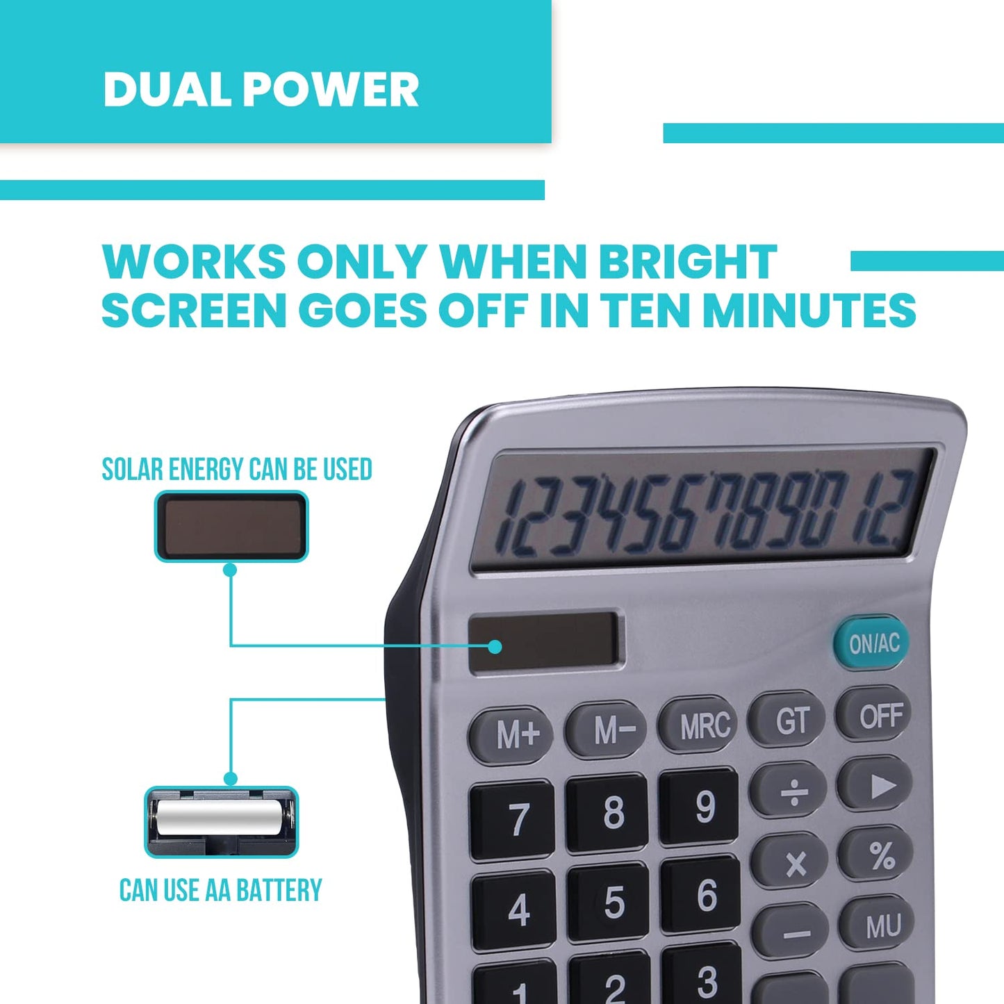 LICHAMP Desk Calculators with Big Buttons and Large Display, Office Desktop Calculator Basic 12 Digit with Solar Power and AA Battery (4 Packs