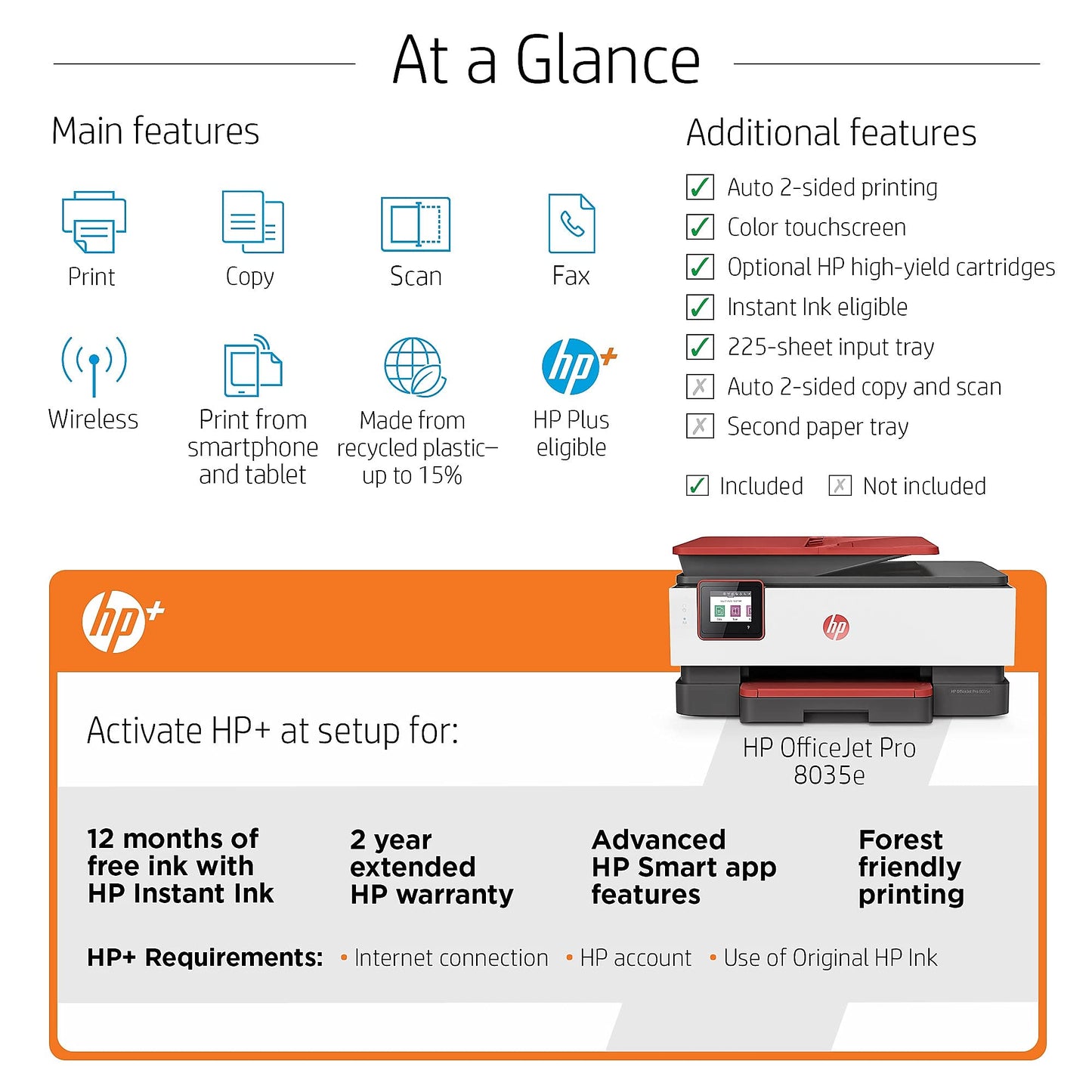HP OfficeJet Pro 8035e Wireless Color All-in-One Printer (Coral) with up to 12 Months Instant Ink (1L0H8A)