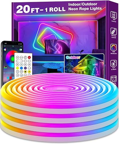 AILBTON 20Ft Neon Rope Lights,Flexible Led Rope Lights Control with App/Remote,Multiple Modes RopeLights,IP65 Outdoor RGB Led Neon Lights NonWater