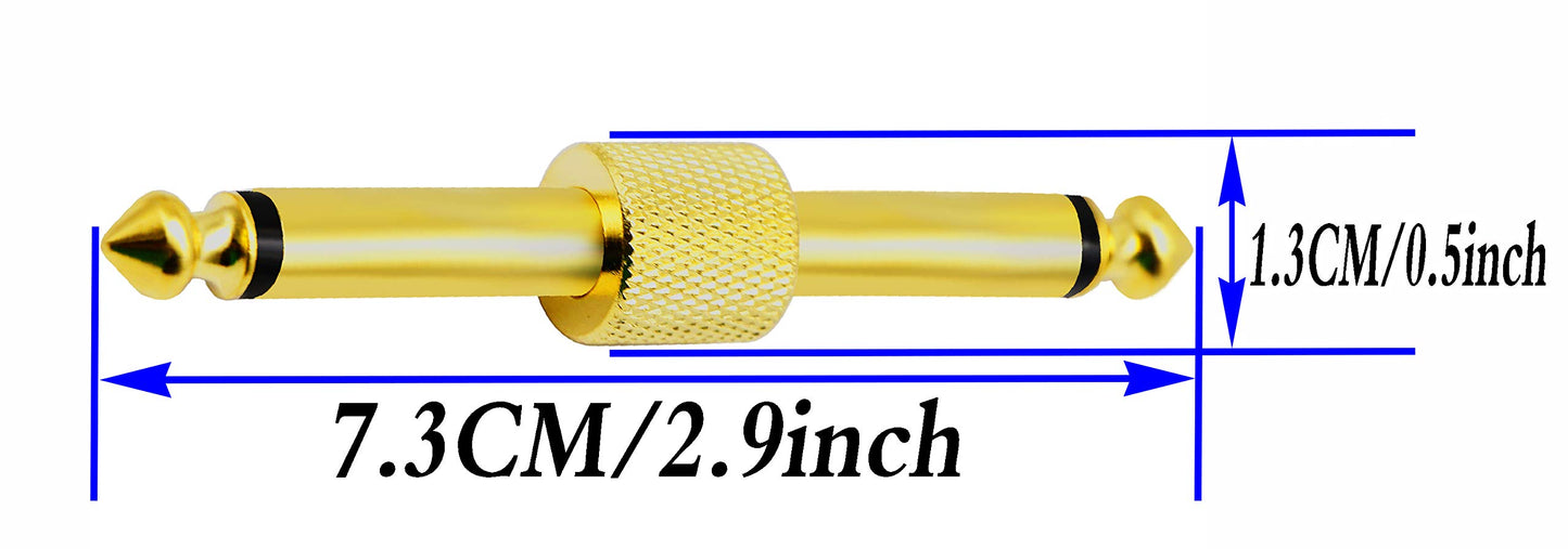 zdyCGTime 2-Pole 6.35mm 1/4" Audio Mono Male to Male Pedal Coupler Guitar Effects Pedal to Pedal Connector (Gold-2 Pack)(2-Pole)