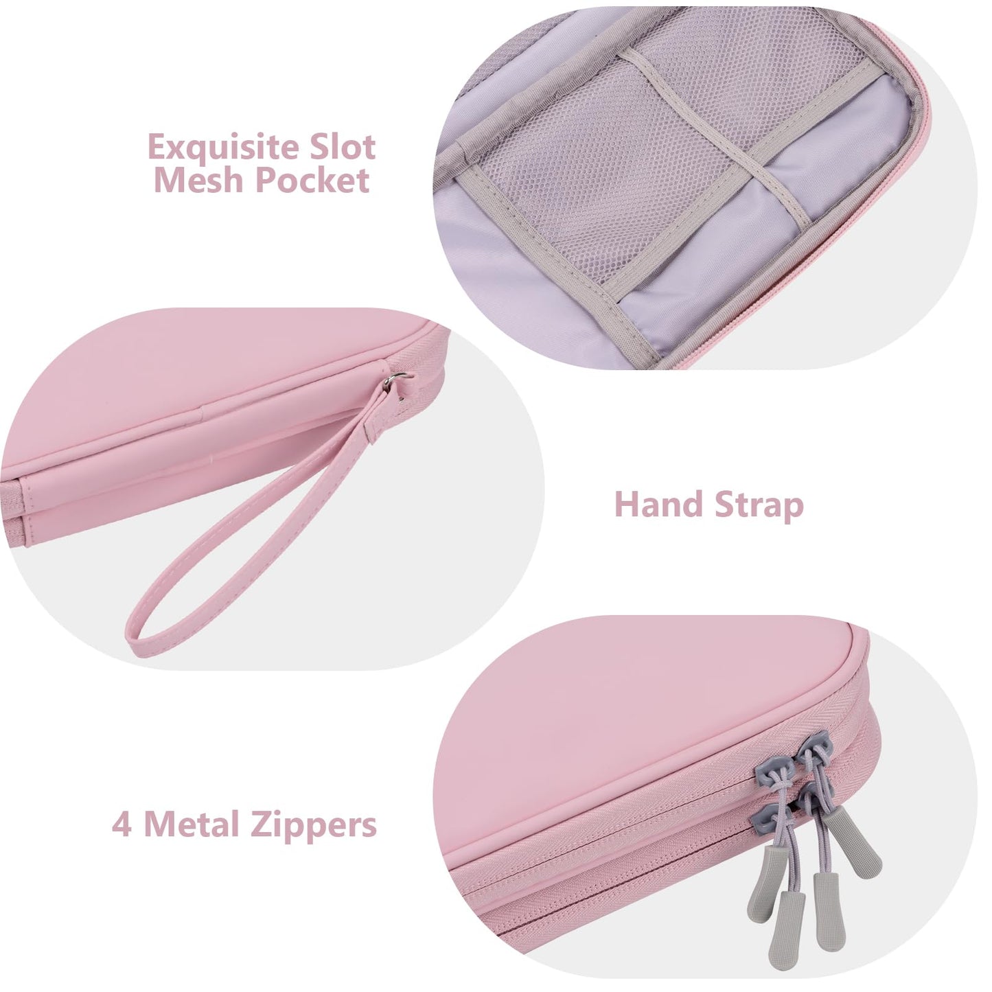 Weemia Tech Organizer Travel Carrying Case Cables Pouch Organize and Storage Accessories Electronics Cords Charger Cell Phone Power Bank (Pink-Soft-M)