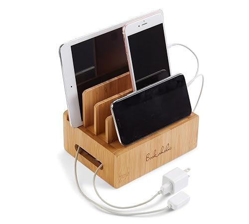 Bamboo Charging Station & Multi-Device Organizer - Large Capacity Desktop Dock for Smartphones, iPhone, iPad, and Tablets