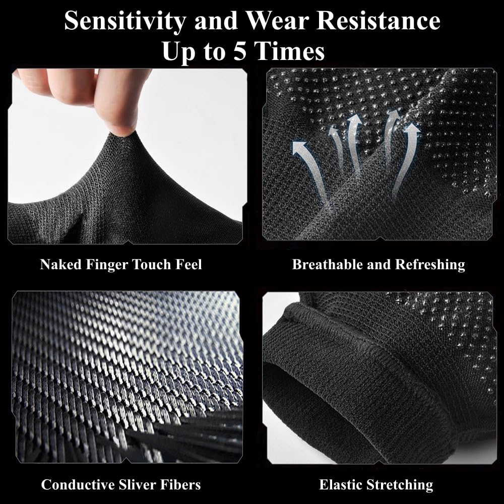 PXIRQ Touchscreen Gloves for Gaming: 0.3mm Silver Fiber Full-Fingertips, Ultra-Thin, Anti Slip & Breathable Seamless Gamer Gloves Sweaty Hands