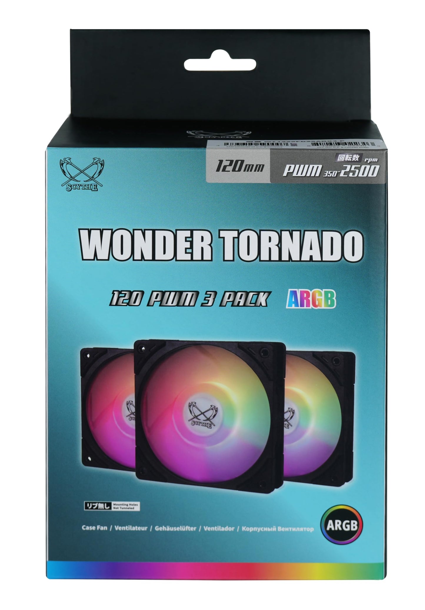 Scythe Wonder Tornado 120mm ARGB Computer case Fan for Gaming and Performance Build,12V 4pin Power, 3pin ARGB Lighting, 25mm Thickness, PBT Material