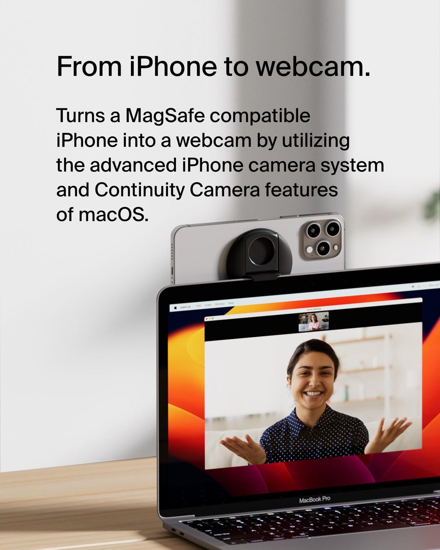 Belkin iPhone MagSafe Camera Mount for MacBook, Continuity Camera Mount, Turn to Webcam, Compatible with MacBook Pro, Air, iPhone 16, 15, 14, 13, 12