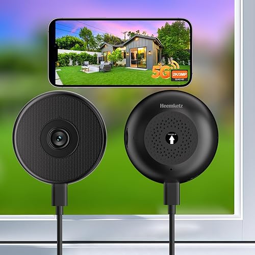 Heemketz 2 Pack No-Drill Window Camera, 5GHz & 2.4GHz WiFi 2K Outdoor Monitoring Thru Glass, Anti-Glare Full Color Night Vision, Window Mounted