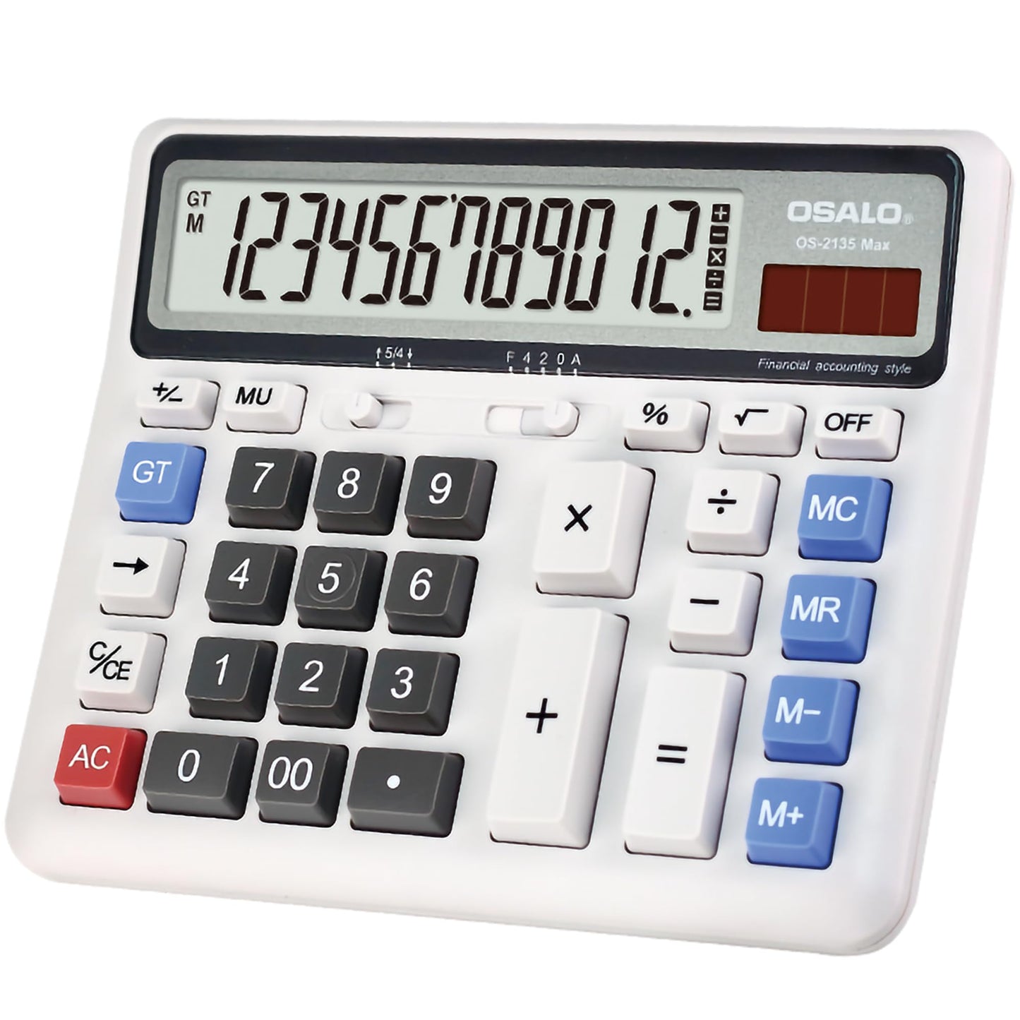 Desktop Calculator Extra Large LCD Display 12-Digit Big Number Accounting Calculator with Giant Response Button, Battery & Solar Powered, Perfect