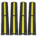 VEVOR 3.28 ft Cable Protector Ramp, 4 Pack of 1 Channel, 18000 lbs/axle Capacity Heavy Duty Rubber Speed Bumps, Floor Cord Cable Protector Wire Cover