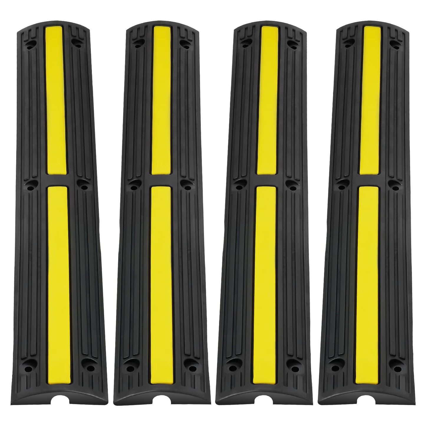 VEVOR 3.28 ft Cable Protector Ramp, 4 Pack of 1 Channel, 18000 lbs/axle Capacity Heavy Duty Rubber Speed Bumps, Floor Cord Cable Protector Wire Cover