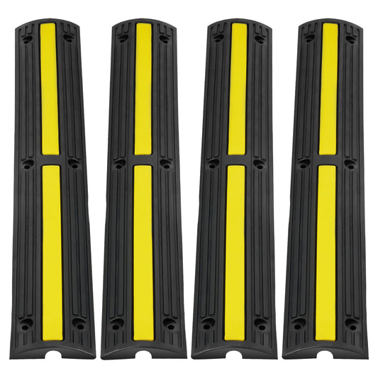 VEVOR 3.28 ft Cable Protector Ramp, 4 Pack of 1 Channel, 18000 lbs/axle Capacity Heavy Duty Rubber Speed Bumps, Floor Cord Cable Protector Wire Cover