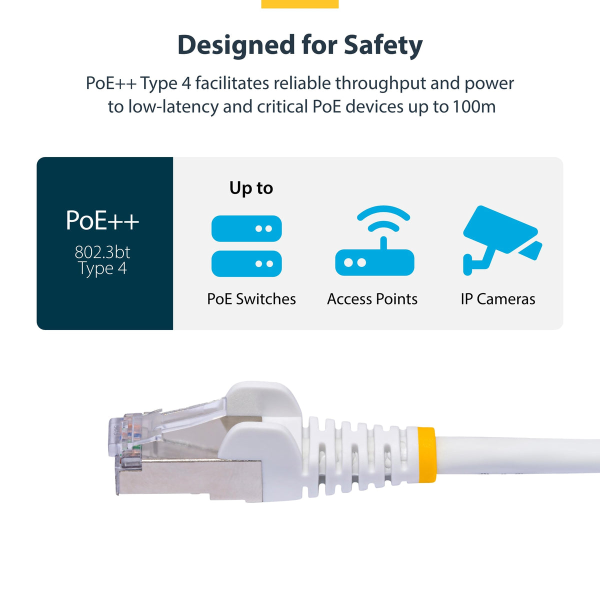 StarTech 10ft Cat8 Snagless Ethernet Cable, S/FTP, 100W PoE++, White, LSZH