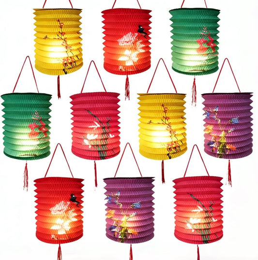 10 Pack Chinese Japanese Paper Lanterns 6.3 Inch with LED Lights, Colorful Lanterns for Lunar New Year,Mid-Autumn Festival Decoration Spring Festival