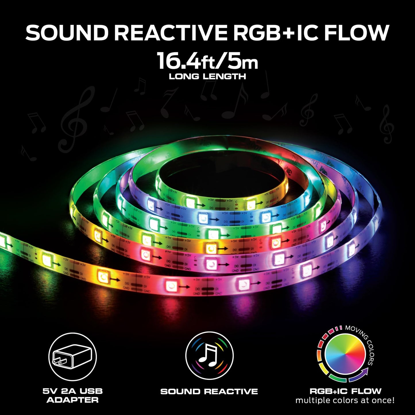 XTREME Monster 16.5ft Music Sync and Multi-Color Color Flow LED Light Strip with Fun Modes, Indoor Use, Easy Use