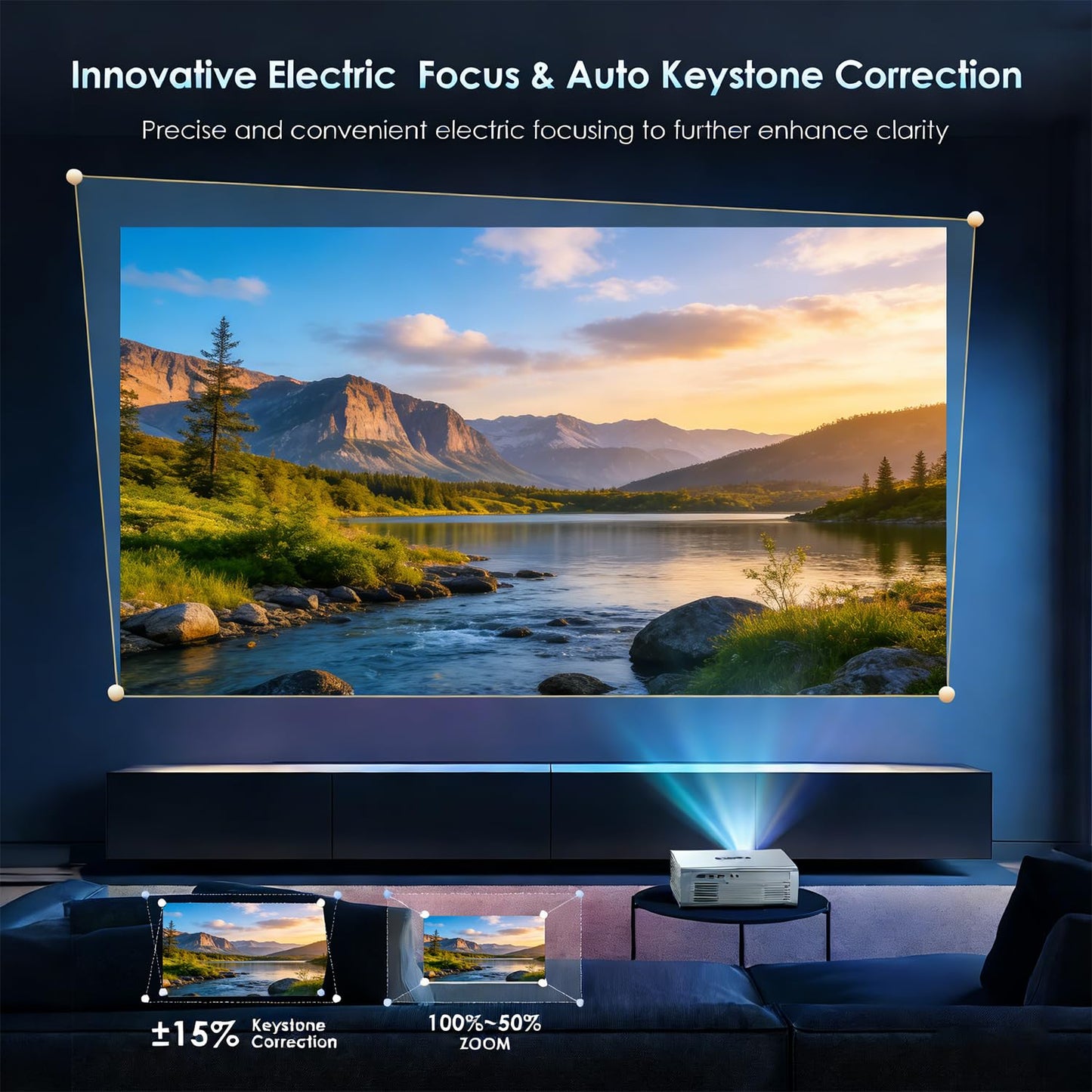 4K 1080P Smart Projector - Wireless Streaming with WiFi 6, and Bluetooth 5.3, Auto Keystone Correction, Full HD Outdoor Movie Projector for Gaming