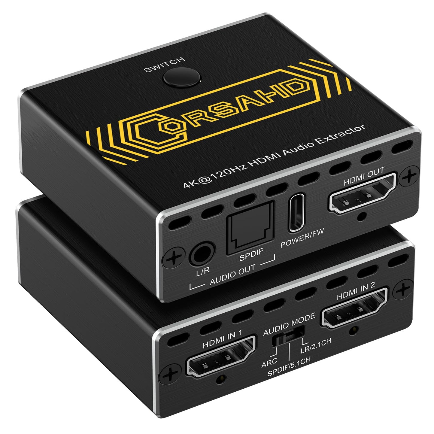 8K@60Hz 4K@120Hz HDMI2.1 Audio Extractor 2 in 1 Out Switch,48 Gbps,HDCP 2.3, SPDIF 5.1Ch,L/R 2.1Ch,Supports,ARC TV Apps,VRR,ALLM,HDCP Bypass,HDR,Dolby