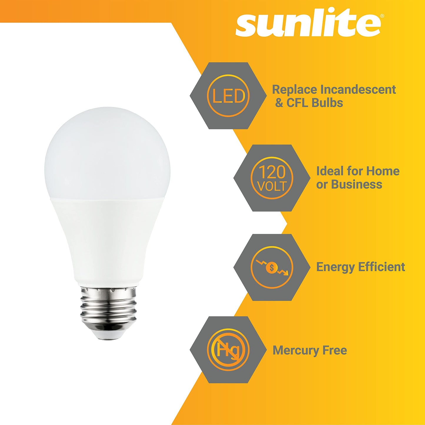 Sunlite LED A19 Household Light Bulbs, 12 Watts (75W Equivalent), 1100 Lumens, 120 Volt, Medium Base (E26), Non-Dimmable, Frost Finish, UL Listed