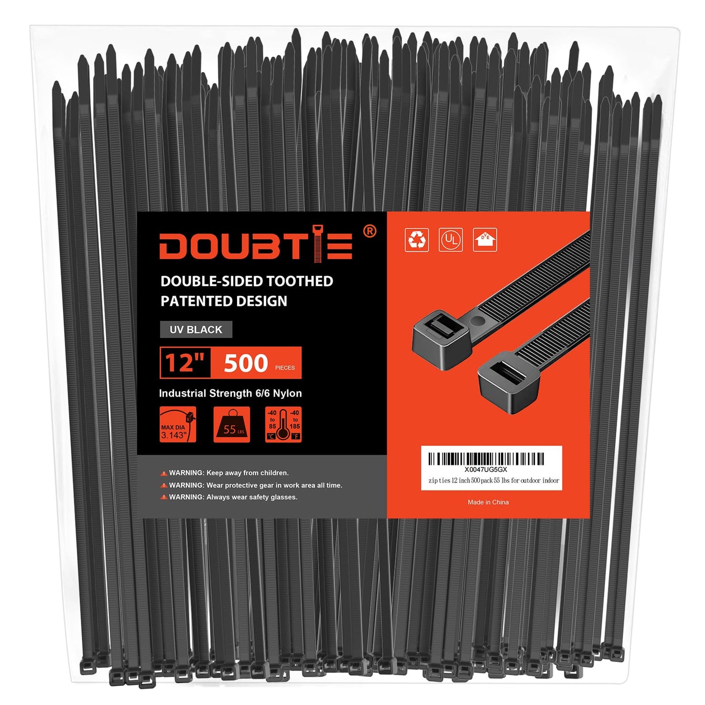 Zip Ties 12 Inch, Cable Ties With Double Sided Toothed 2024 Patented Design, 55LBS Tensile Strength Heavy Duty Wire Ties, Nylon PA66 UV Resistant