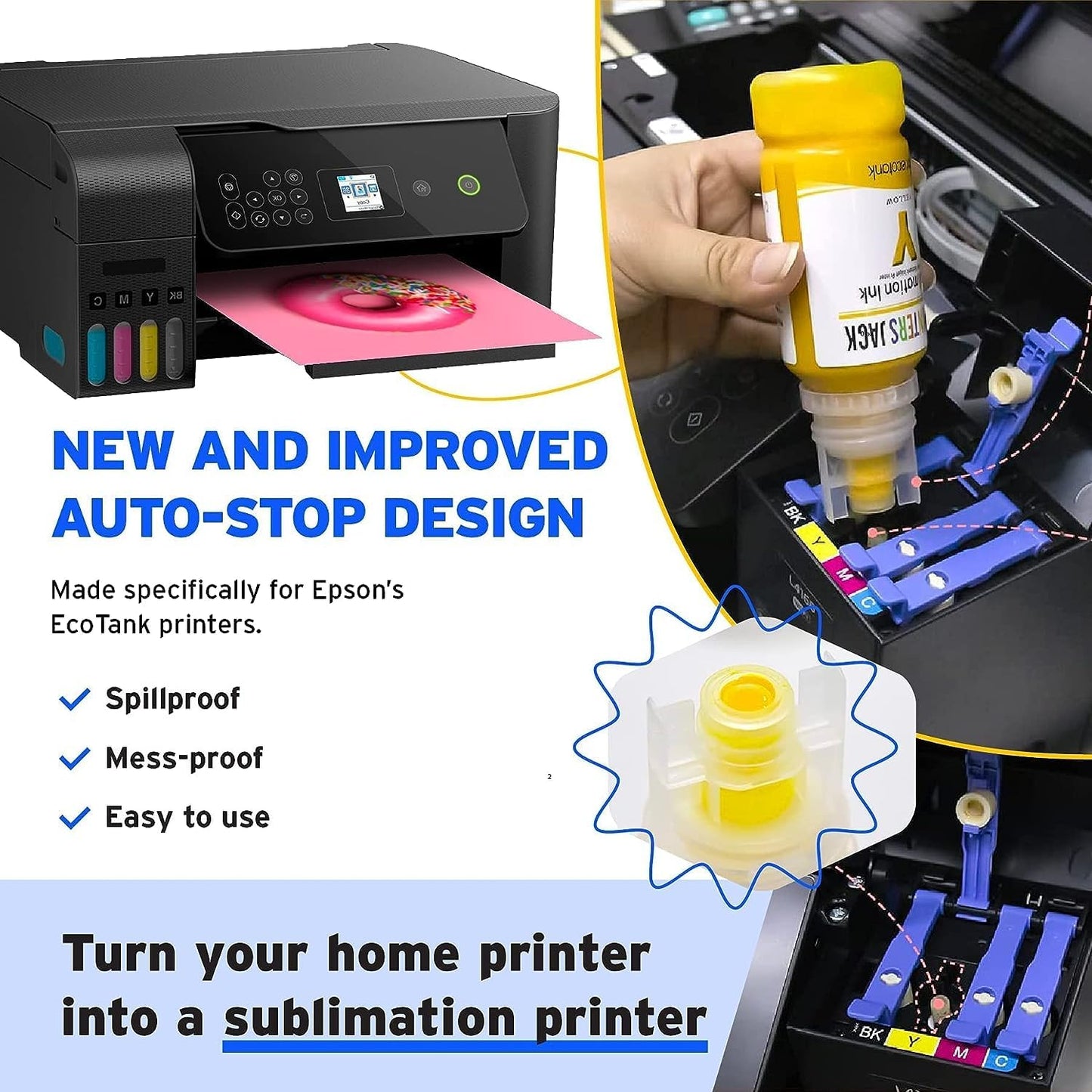 Printers Jack Sublimation Ink Refill 140ml x 4 for Supertank Printers ET-2720 ET-2760 ET-2750 ET-4700 ET-3760 560ml/Anti-UV/Upgrade Version/ICC Free