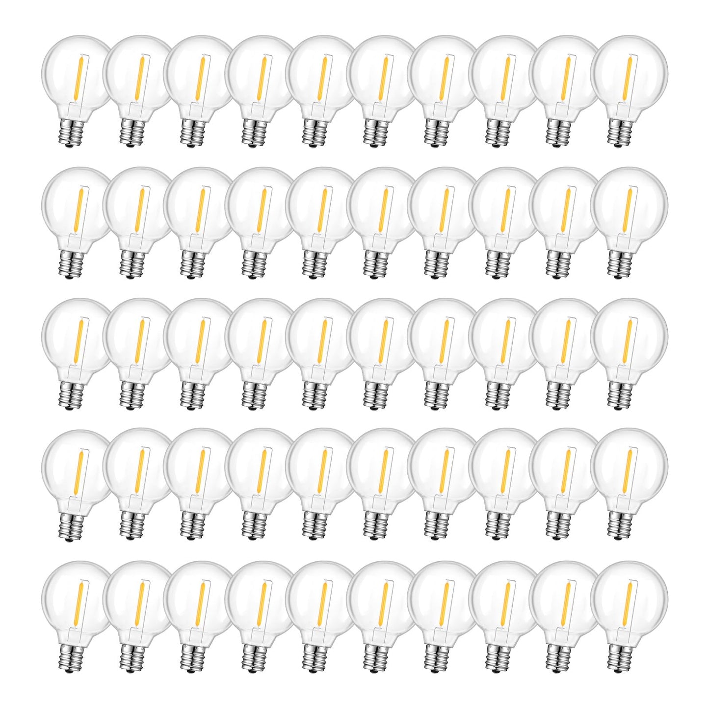 GvvooHome 50 Pack LED G40 Replacement Bulbs for String Lights, Shatterproof Plastic Globe Bulb for Indoor Outdoor Patio Decor, E12 Candelabra Socket