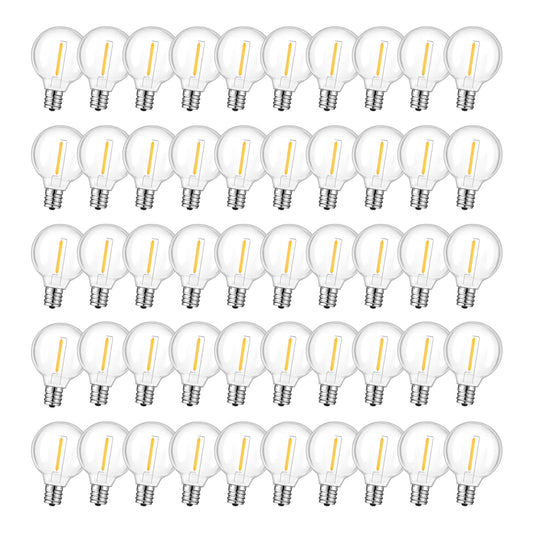 GvvooHome 50 Pack LED G40 Replacement Bulbs for String Lights, Shatterproof Plastic Globe Bulb for Indoor Outdoor Patio Decor, E12 Candelabra Socket