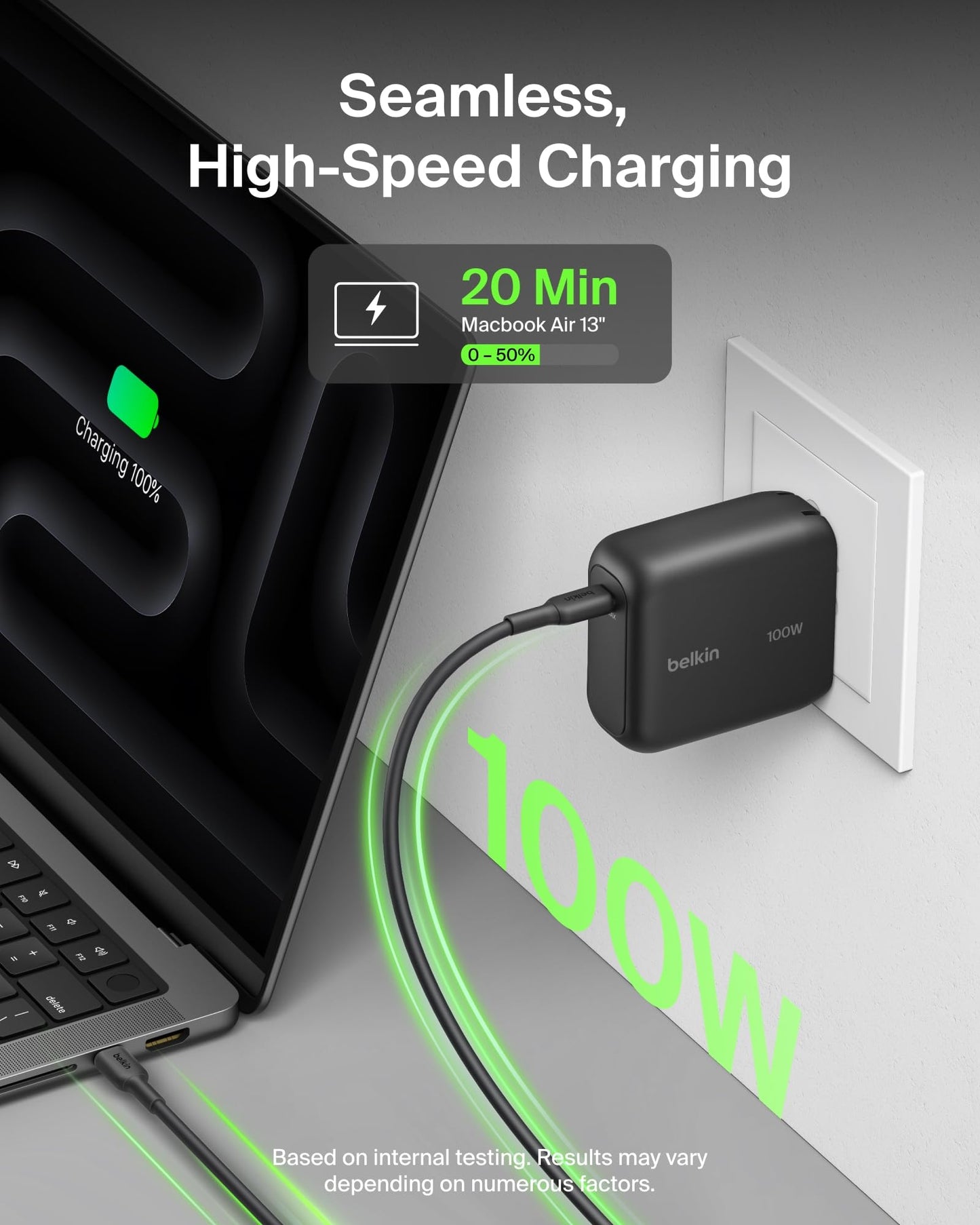 Belkin USB C Wall Charger 100W - Compact GaN Charger for MacBook Pro/Air, Chromebook, Dell, iPad, Tablet, iPhone 17, Samsung Galaxy S26, AirPods - USB