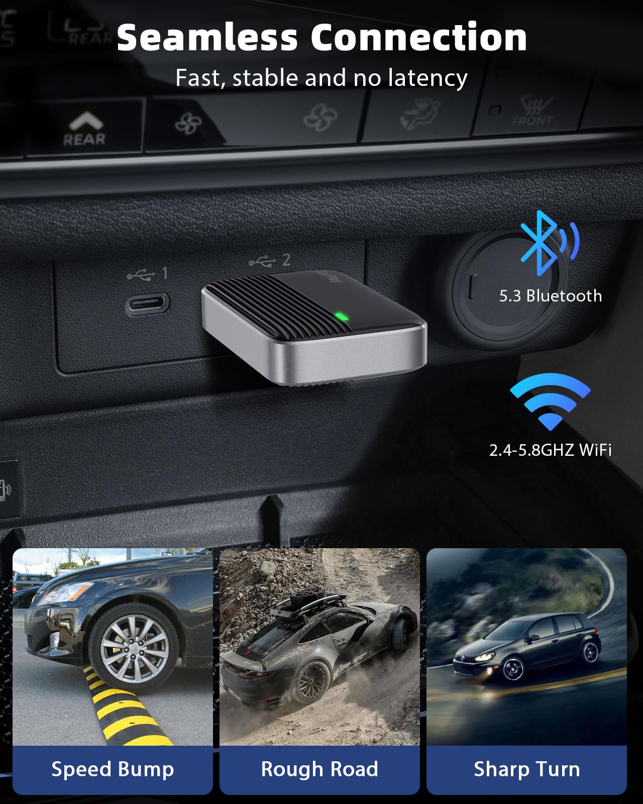 MoKo Wireless CarPlay Adapter for Apple iPhone, Mini Car Play Adapter for iOS 10+ & Cars with Apple CarPlay, Wired Car Play to Wireless, Fast Response
