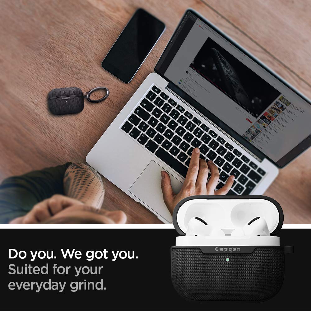 Spigen Urban Fit Designed for AirPods Pro Case (2019) Premium Fabric Cover with Carabiner - Black