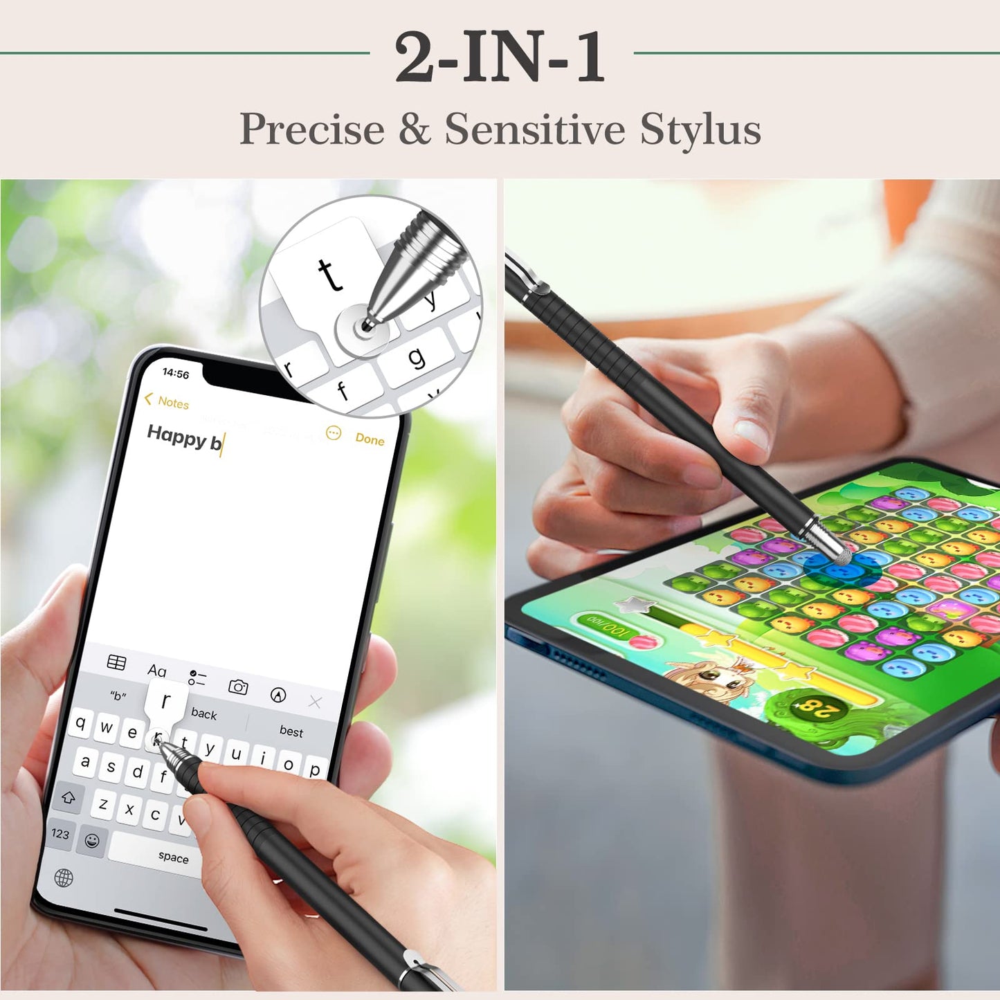 MEKO(2 Pcs) [2 in 1 Precision Series] Disc Stylus/Styli for All Touch Screen Devices Bundle with 4 Replaceable Disc Tips, 2 Replaceable Fiber Tips