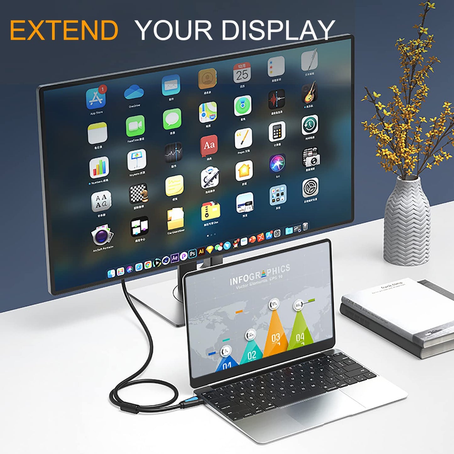 Fuwaderp HDMI Cable 20 ft,2.0 HDMI 20 Feet Gold-Plated Supports 4K@60HZ,18Gbps,HDR,ARC,Ultra HD,3D,1080P.
