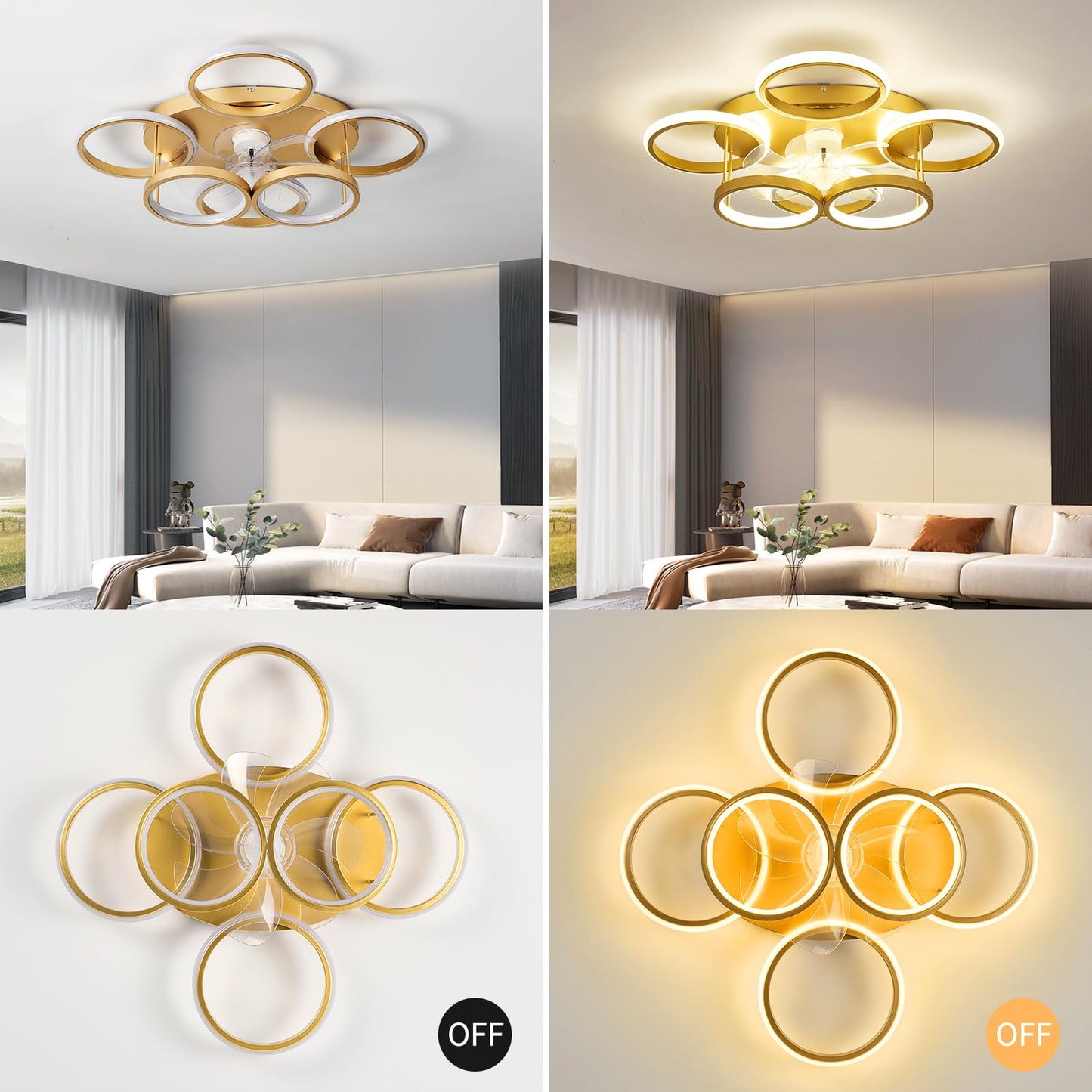Anyeark Low Profile Ceiling Fan with Light Modern, Bedroom Ceiling Smart Fan with LED, Fandelier Ceiling Fan Flush Mount 25.6-inch, 3000K-6500K