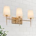 GEPOW Bathroom Wall Light Fixtures, 3-Light Gold Vanity Light with White Fabric Shade, Modern Wall Lamp Over Mirror for Hallway, Bedroom, Kitchen