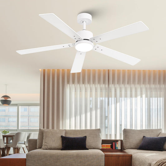 Vaczon Ceiling Fans with Lights and Remote - 52 Inch Modern Cooling Fan with Noiseless Reversible DC Motor Timer White Ceiling Fan for Bedroom Living