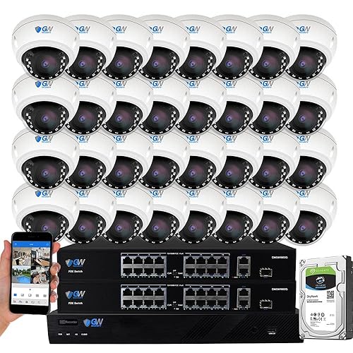 GW Security 32 Channel 4K NVR 8MP AI Human & Vehicle Detection Security Camera System with 32 UHD 4K 2160P Microphone PoE Outdoor/Indoor Weatherproof