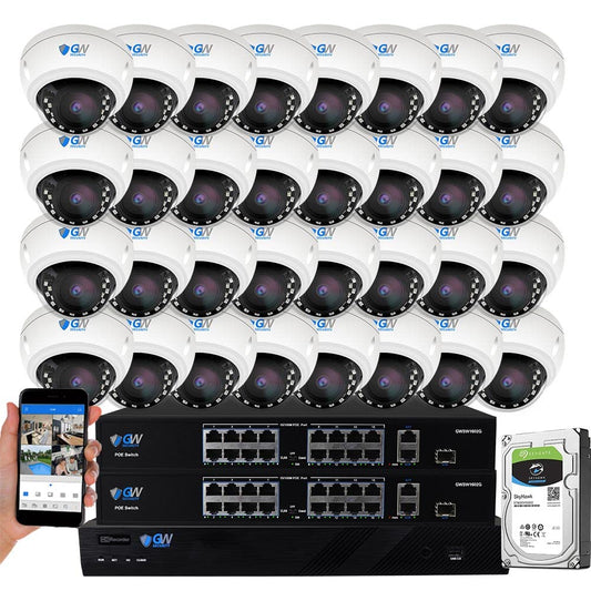 GW Security 32 Channel 4K NVR 8MP AI Human & Vehicle Detection Security Camera System with 32 UHD 4K 2160P Microphone PoE Outdoor/Indoor Weatherproof