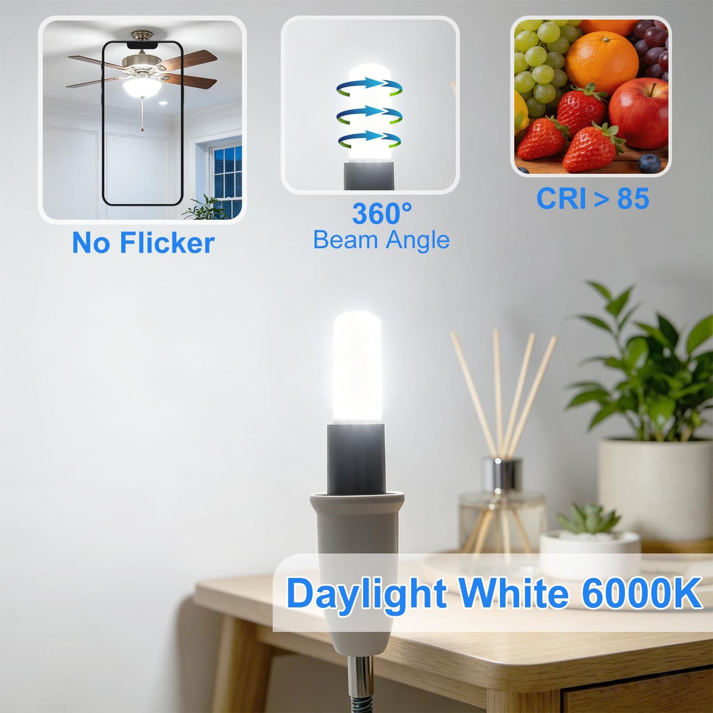 E12 LED Bulb Daylight White 6W Candelabra Light Bulbs 60 Watt Equivalent