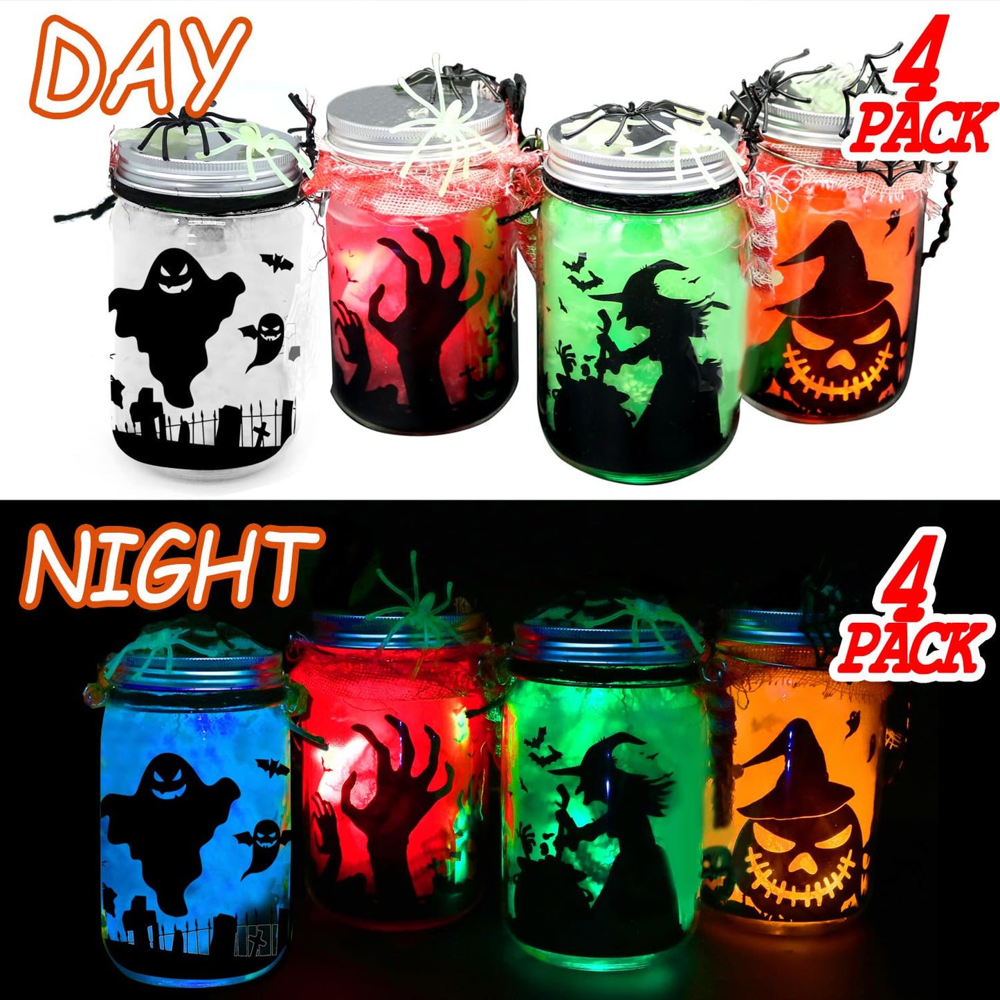 4 Pack Halloween DIY Lantern Jar Craft Kit Decor Supplies Gifts ,Halloween Crafts for Kids Ages 4-12 ,for Adult ,Crafts Activities for School, Indoor