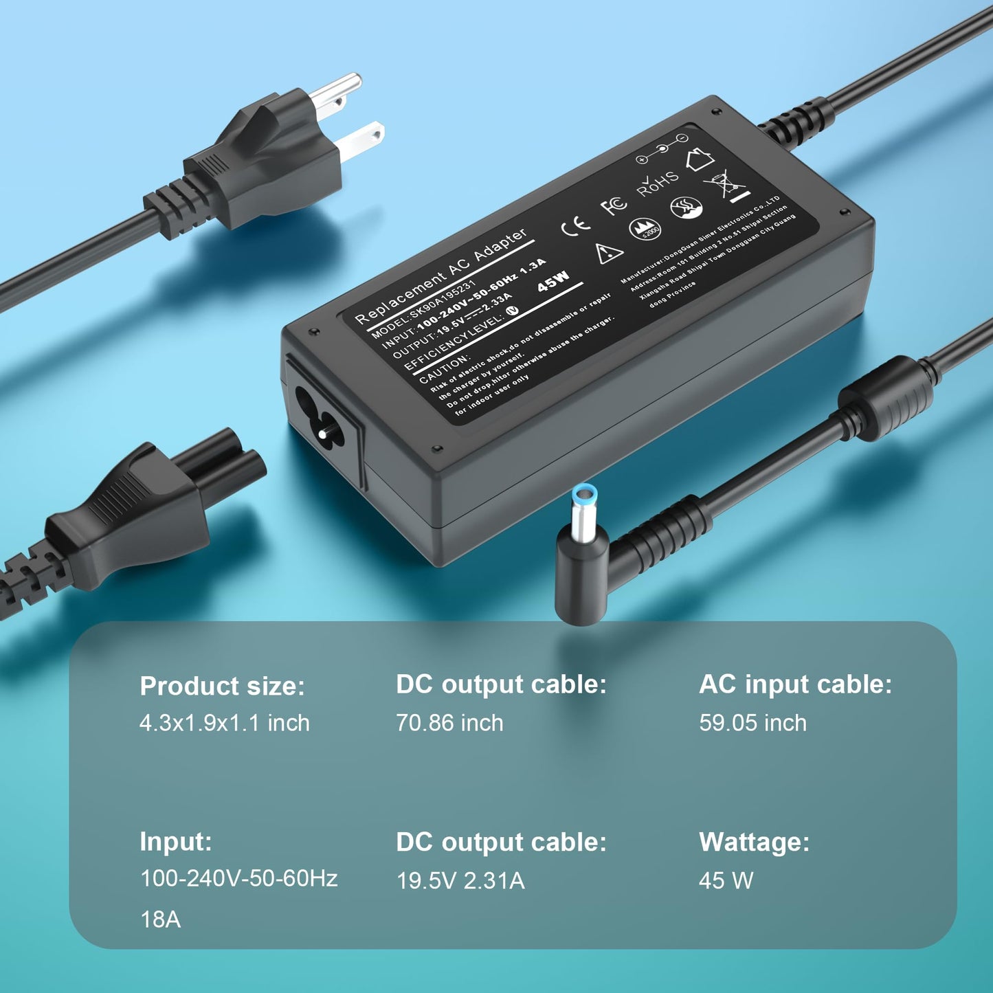 Zosam 45W 19.5V 2.31A AC Adapter Compatible with HP Pavilion X360 11 13 15, Stream 13 11 14; Envy X360 13 15, Elitebook 830 840 850 G3 G4 G5 G6, Zbook