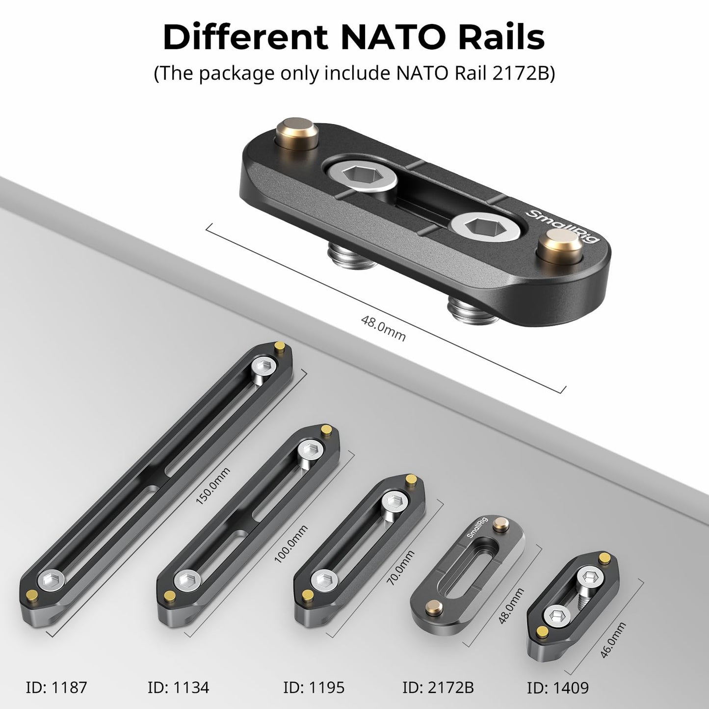 SmallRig Mini NATO Rail, Anti-Off Quick Release NATO Rail, Thickness 6mm, Length 48mm for NATO Handle, Camera Cage - 2172