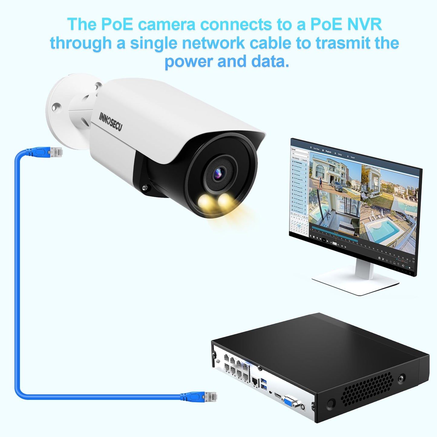 INNOSECU 4MP Bullet IP PoE Camera Outddor, Smart Dual Light Security Camera, Color Night Vision, Built-in Two-Way Audio, 2.8mm Lens 110?, Waterproof