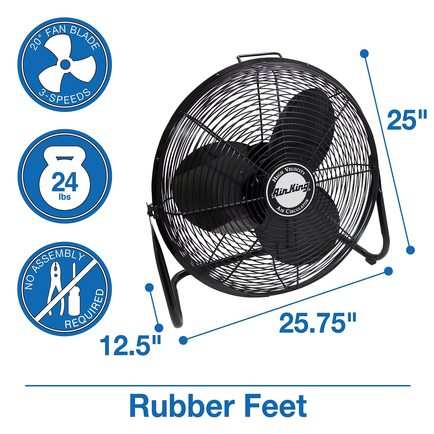 Air King 9220 20-Inch Industrial Grade High Velocity Pivoting Floor Fan, 20 Inches, Black